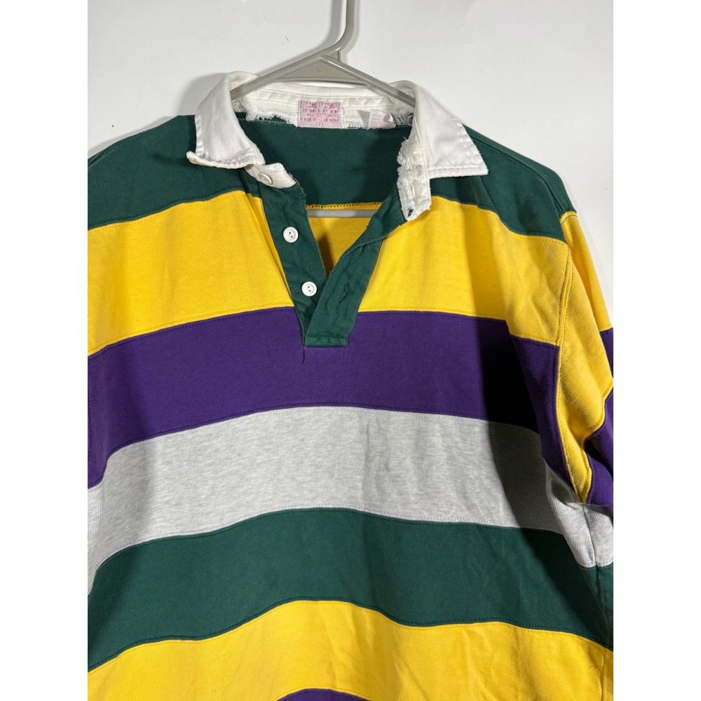 Vintage Brooks Brothers Mens Striped Rugby Shirt Long Sleeve Polo Green Yellow L